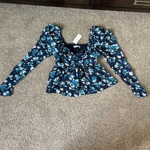 NWT Abercrombie & Fitch Blue Floral Peplum Blouse